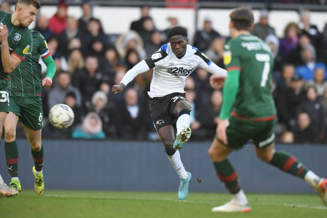 Ebiowei scored one goal and registered two assists for Derby in the EFL Championship last season. Credit: Getty. 
