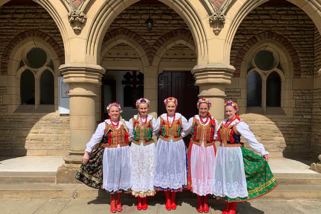 Dancers from Polonez Manchester in traditional outfits