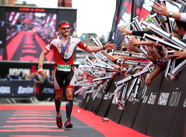 The finish line of Ironman UK in Bolton town centre. Photo: Charlie Crowhurst/Getty Images for IRONMAN