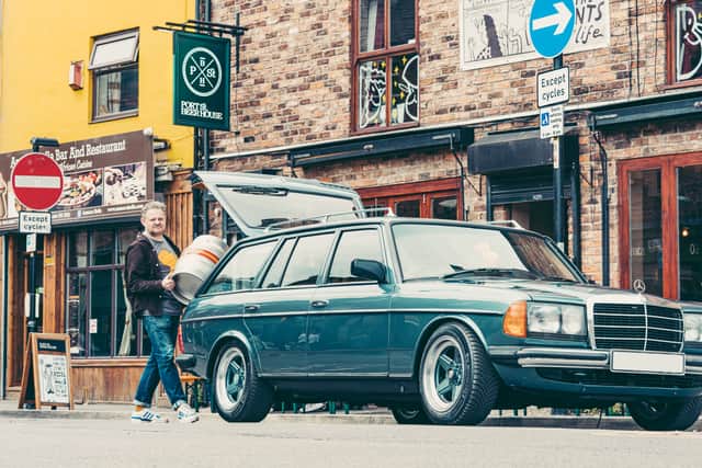 First Shop brewery founder Rik Garner delivers beers to Port Street Beer House with his Mercedes Estate. Credit: Gazer Agency.