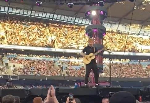 Ed Sheeran’s guitar failed at the Etihad Credit: via SWNS