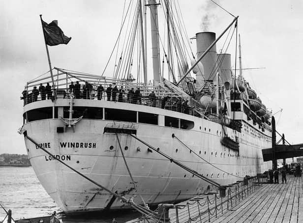 <p>The Empire Windrush at port in 1954.  (Photo by Douglas Miller/Keystone/Hulton Archive/Getty Images)</p>