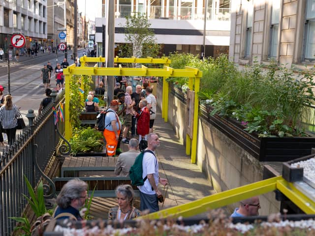 The new urban pocket park inspired by Derek Jarman outside Manchester Art Gallery. Photo: Andrew Brooks 