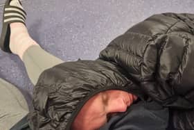 Dave Moth, from Middleton, sleeping on the floor at Royal Oldham Hospital A&E. Credit: Becka Jackson