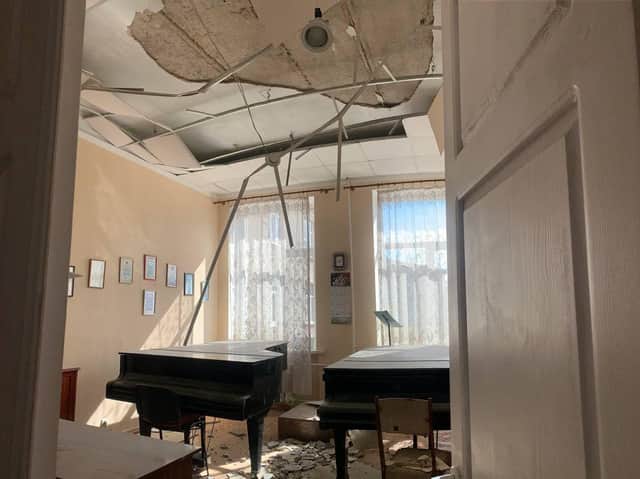 War damage at the Kharkiv Music Boarding School in Ukraine. Photo: Ivan Hovorun