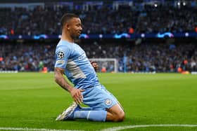 Gabriel Jesus of Manchester City celebrates after scoring their side’s second goal (Photo by David Ramos/Getty Images)
