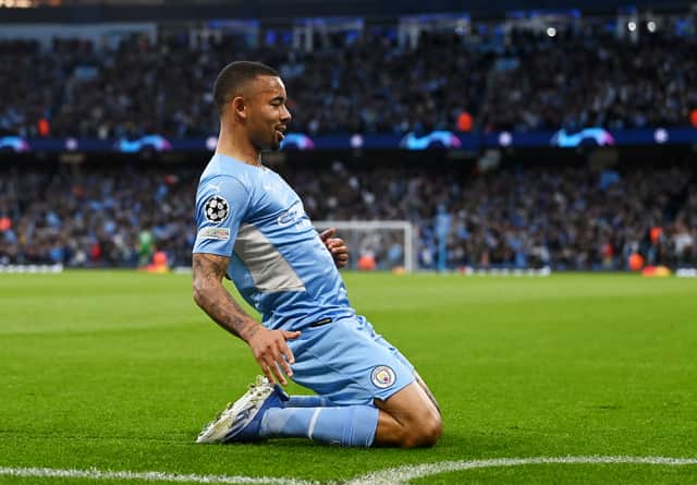 Gabriel Jesus of Manchester City celebrates after scoring their side’s second goal (Photo by David Ramos/Getty Images)