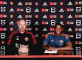 Erik ten Hag and Manchester United new signing Tyrell Malacia.