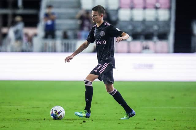 Romeo Beckham #37 of Inter Miami CF controls the ball against Club Universitario de Deportes during the second half at DRV PNK Stadium on January 26, 2022 in Fort Lauderdale, Florida. (Photo by Mark Brown/Getty Images)