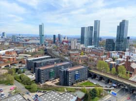 The view of the Manchester skyline from the roof of One Regent Tower