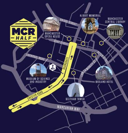 Manchester Half Marathon 2022: map of the city centre leg. Credit: Manchester Half Marathon