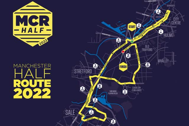 Manchester Half Marathon route map Credit: Manchester Half Marathon