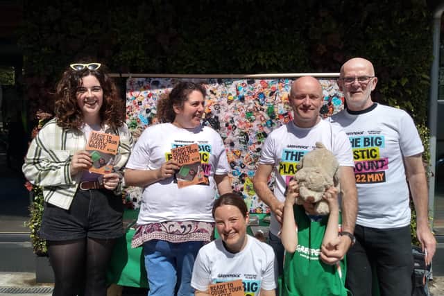 Manchester Greenpeace volunteers supporting The Big Plastic Count
