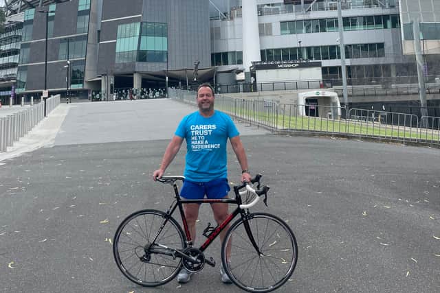 Andrew Crompton’s epic cycle ride will take him across 14 countries and cover 8,500 miles. Photo: Carers Trust