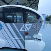 One of the Aurrigo self driving Auto Pod vehicles at the Etihad campus in Manchester 