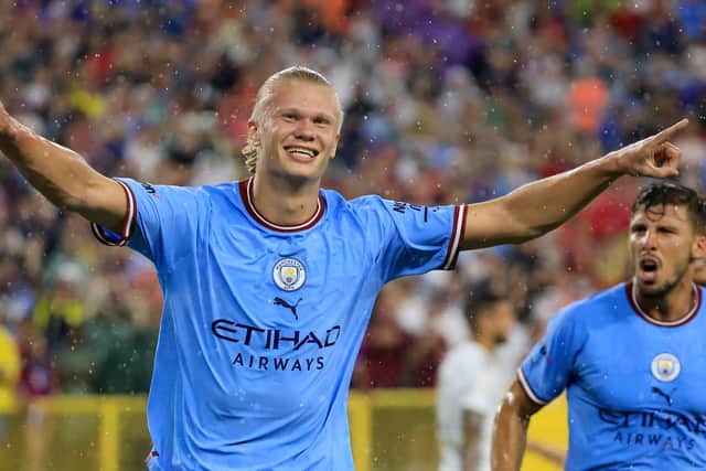 Erling Haaland could make his competitive debut for City on Saturday. Credit: Getty. 