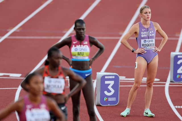 Keely Hodgkinson of Team Great Britain looks on prior to the start of the Women's 800m final on day ten of the World Athletics Championships