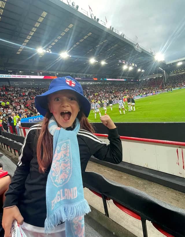Tess Dolan in the stadium before the England v Sweden game Credit: swns