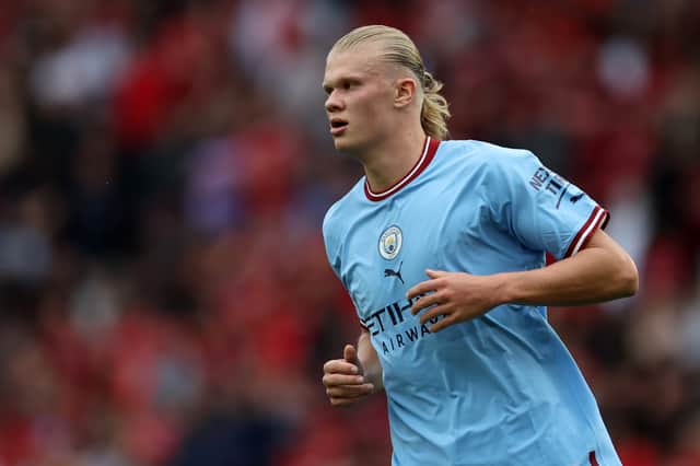 It was a frustrating debut for Haaland against Liverpool. Credit: Getty.