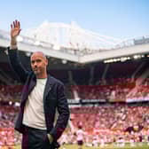 Erik ten Hag waves to the Manchester United fans at Old Trafford. Credit: Getty.