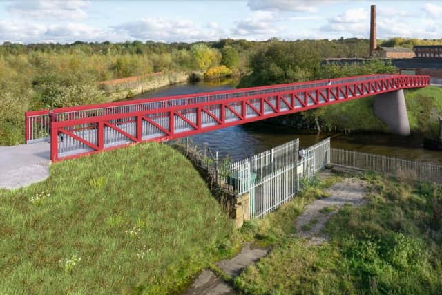 How the new bridge over the River Irwell at Radcliffe will look Credit: via LDRS