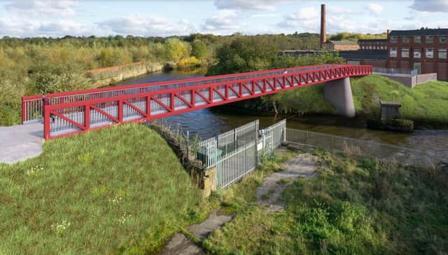 How the new bridge over the River Irwell at Radcliffe will look Credit: via LDRS