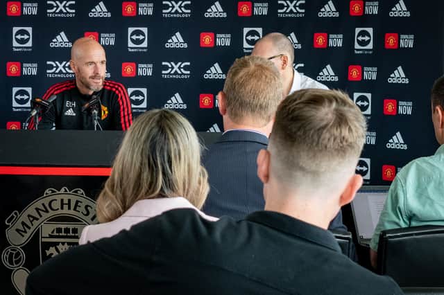 Ten Hag gave several frosty responses on Friday to questions from reporters. Credit: Getty.