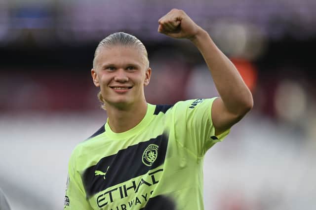 <p>Erling Haaland scored two as Manchester City beat West Ham United. Credit: Getty.</p>