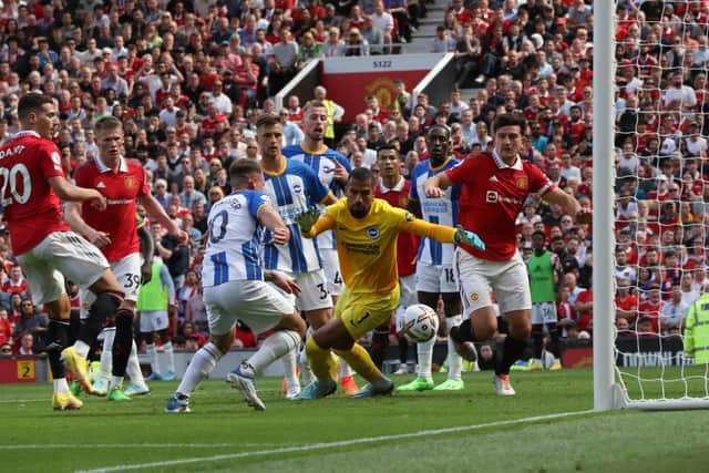 Dalot was involved in the scramble that led to United’s second-half goal. Credit: Getty.