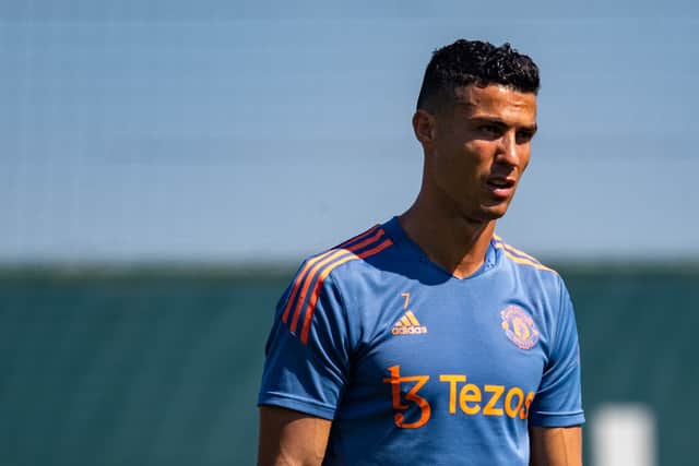Ronaldo has been building up his fitness in training this week. Credit: Getty.