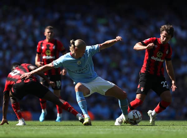 It was a mixed afternoon for Erling Haaland at the Etihad. Credit: Getty.