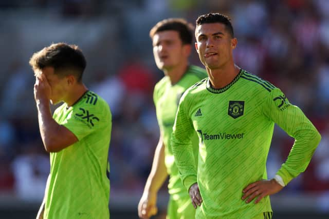 Martinez, along with all the United players, endured a torrid first half against Brentford. Credit: Getty.