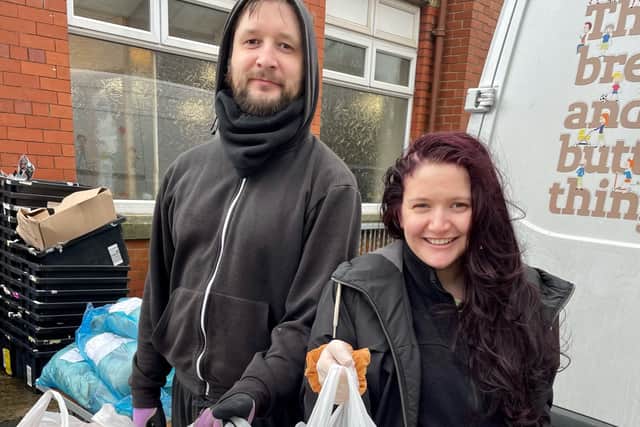 Siblings Michael and Cat Jones volunteering for The Bread and Butter Thing