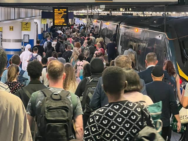 A platform at London Euston crammed with passengers as they try to board a service to Manchester Piccadilly. Photo: David Collins