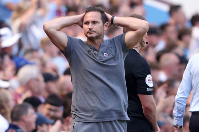 Frank Lampard, Manager of Everton looks dejected during the Premier League match between Aston Villa and Everton FC