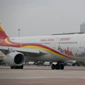 Hainan Airlines flight to China on the tarmac at Manchester Airport