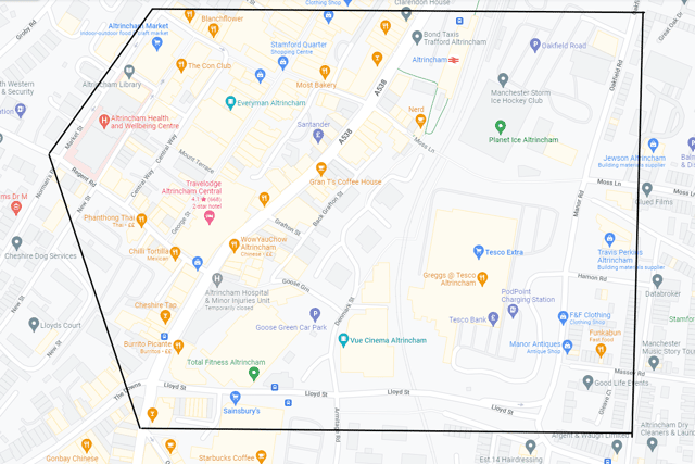 Goose Green Altrincham stop and search area Credit: Google