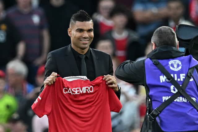 Manchester United’s Brazilian midfielder Casemiro is photographed ahead of Monday’s home game with Liverpool (Photo by PAUL ELLIS/AFP via Getty Images)