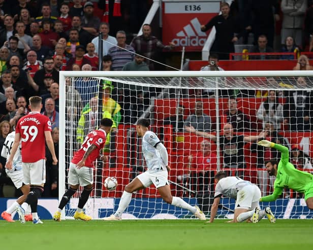 Jadon Sancho puts Manchester United ahead against Liverpool  (Photo by Michael Regan/Getty Images)