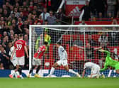 Jadon Sancho puts Manchester United ahead against Liverpool  (Photo by Michael Regan/Getty Images)