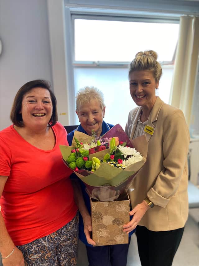 Sharon Swift (Community Public Health Specialist Practitioner at Hindley Clinic), Norma Newcombe and Amanda Cheeseman (Deputy Chief Nurse at Wrightington Wigan & Leigh Teaching Hospitals NHS Foundation Trust)