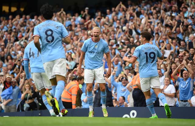 Haaland’s hat-trick puts him top of the scoring charts in the Premier League with six goals. Credit: Getty. 