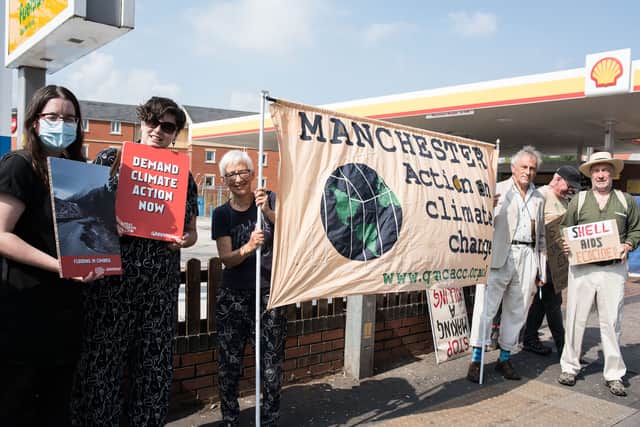 Campaigners from Manchester Greenpeace and Greater Manchester Climate Justice held a protest against new gas drilling sites