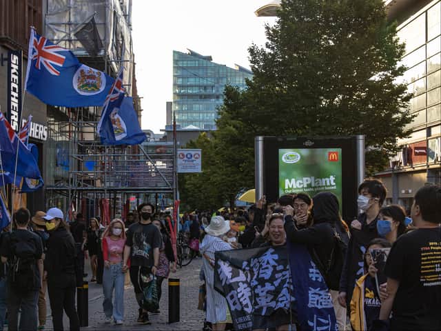 Protestors raising awareness of the situation in Hong Kong in Manchester city centre