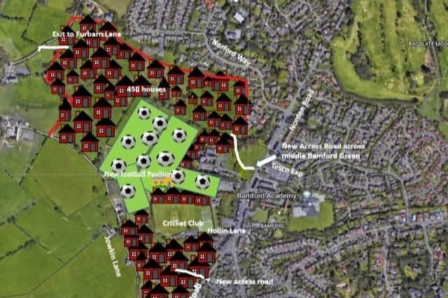 The campaign group’s map of how the proposed housing site in Bamford could be developed. Credit: Bamford Green Belt Action Group