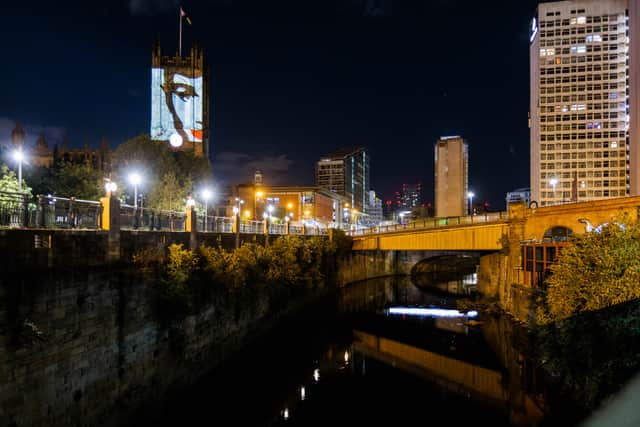 The Courteeners Heaton Park gig is being promoted by giant lit up signs in Manchester city centre