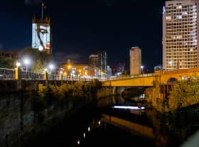 The Courteeners Heaton Park gig is being promoted by giant lit up signs in Manchester city centre