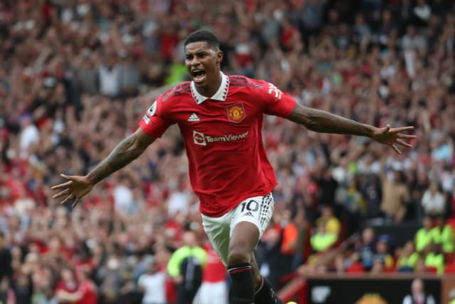 Marcus Rashford scored twice against Arsenal on Sunday. Credit: Getty. 