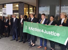 Criminal barristers on strike outside Crown Square in Manchester. Photo: David Eggboro