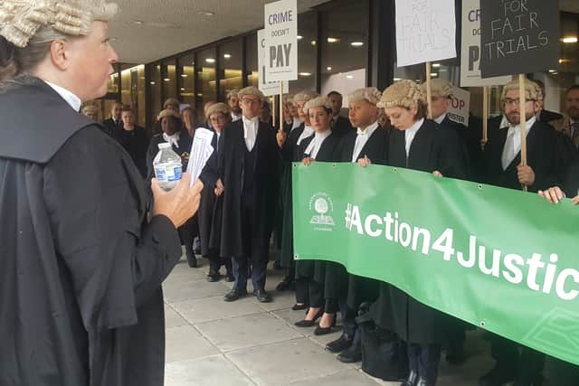 Nina Grahame QC addresses barristers outside Crown Square. Photo: David Eggboro